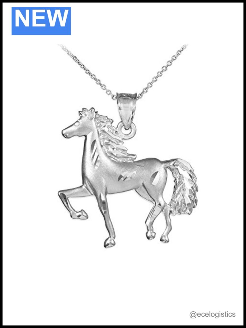 925 Sterling Silver Satin Finish Horse Charm Pendant Necklace 20 Inch